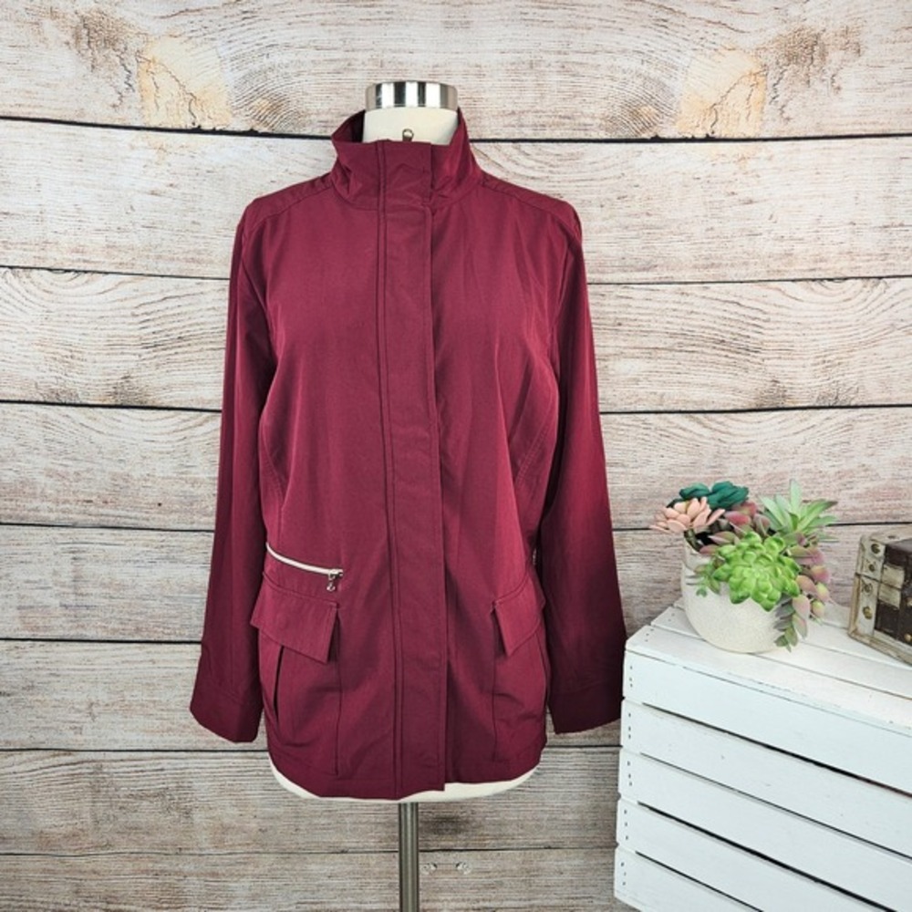 Chico's Zenergy Jacket‎ Snap Front Long Sleeve Burgundy Size 12/14 Large
